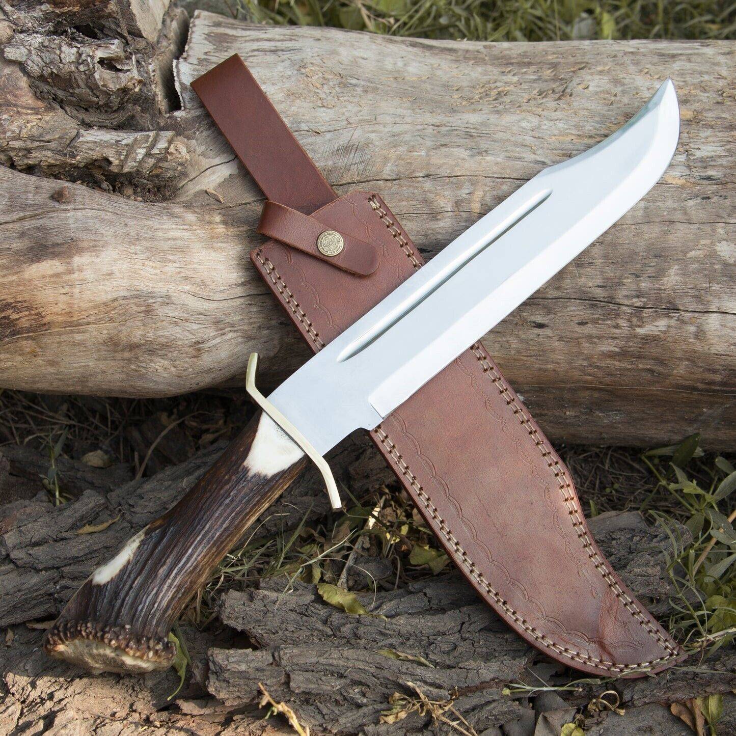Custom Bowie Knife with Crown Stag handle, 16 inch, D2 steel blade by Ansari Forge.