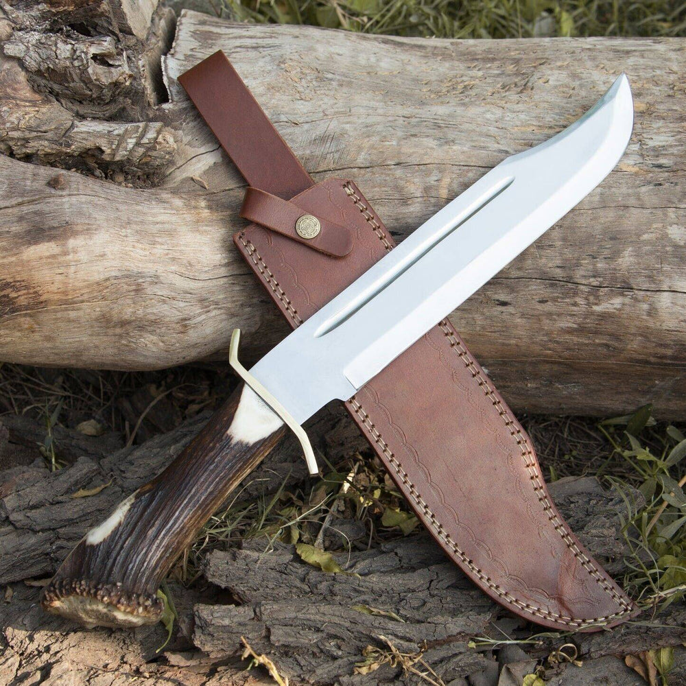 Custom Bowie Knife with Crown Stag handle, 16 inch, D2 steel blade by Ansari Forge.