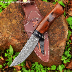 10" Fixed Blade Damascus Hunting Knife With Sheath