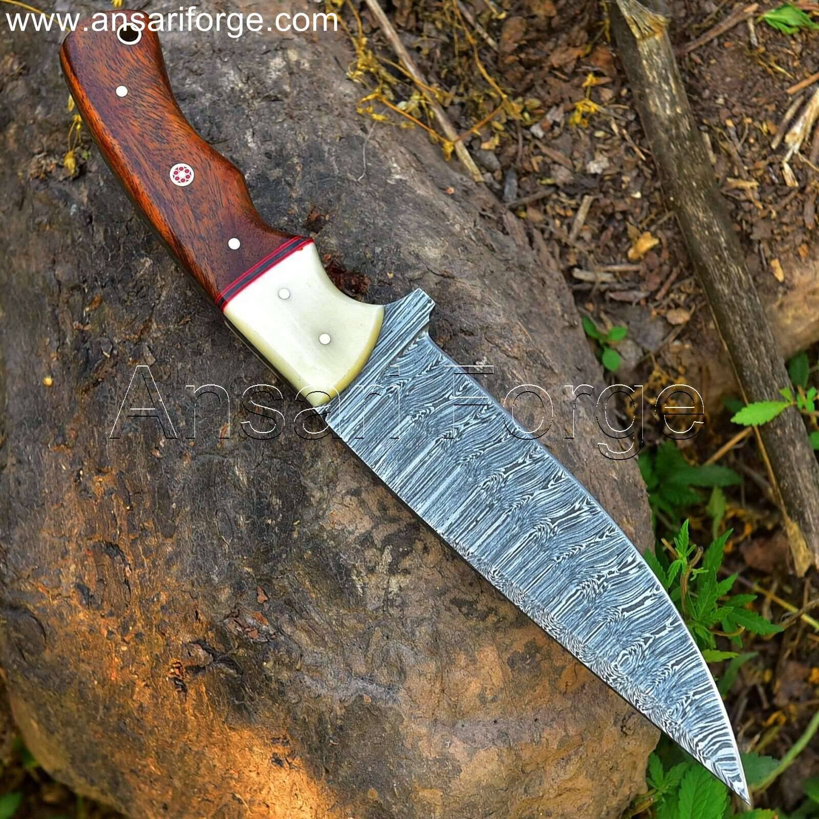 Hand-Forged Damascus Skinning Knife with Leather Sheath