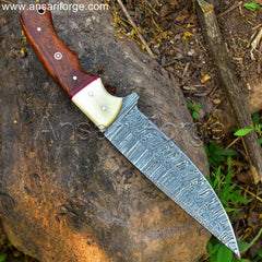 Hand-Forged Damascus Skinning Knife with Leather Sheath