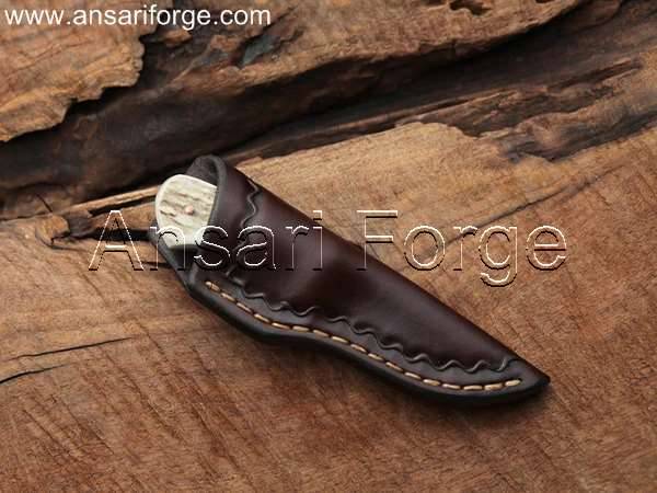 Best EDC Knife with Hand-Forged 1095 High Carbon Steel Blade, Stag Antler Handle, and Genuine Cowhide Leather Sheath