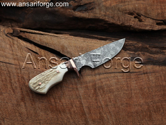 Best EDC Knife with Hand-Forged 1095 High Carbon Steel Blade, Stag Antler Handle, and Genuine Cowhide Leather Sheath