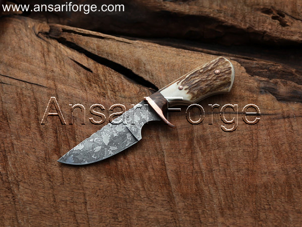 Best EDC Knife with Hand-Forged 1095 High Carbon Steel Blade, Stag Antler Handle, and Genuine Cowhide Leather Sheath