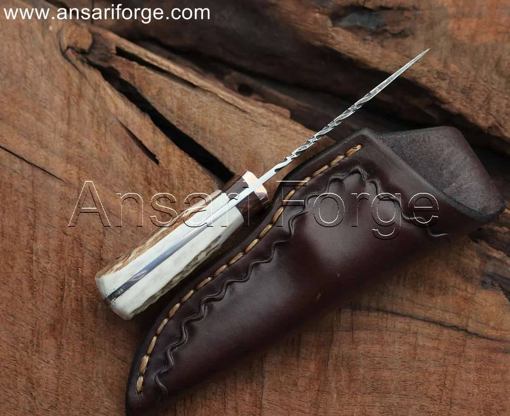 Best EDC Knife with Hand-Forged 1095 High Carbon Steel Blade, Stag Antler Handle, and Genuine Cowhide Leather Sheath