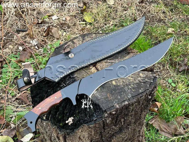 Handmade forged 5160 steel 17" large custom Bowie knife with genuine cowhide leather sheath