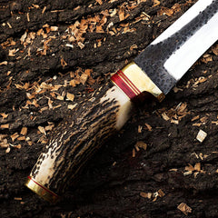 Sambar stag antler handle for custom forged Bowie knife