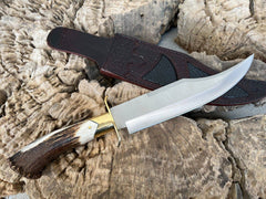 Inglorious Basterds Handmade Heavy duty Bowie Knife 16 Inches D2 Steel Stag Handle And Leather Sheath