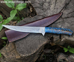 Fillet Fishing Knife Handmade Damascus Steel Knife With Flexible Blade, Pin Cone Handle & Leather Sheath