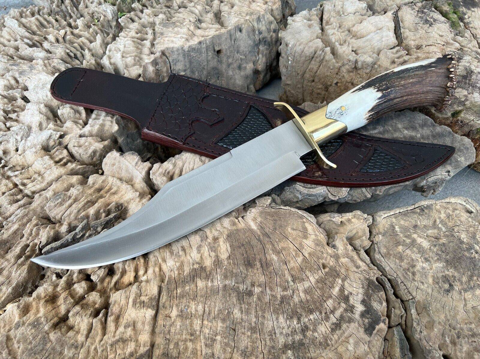 Inglorious Basterds Handmade Heavy duty Bowie Knife 16 Inches D2 Steel Stag Handle And Leather Sheath