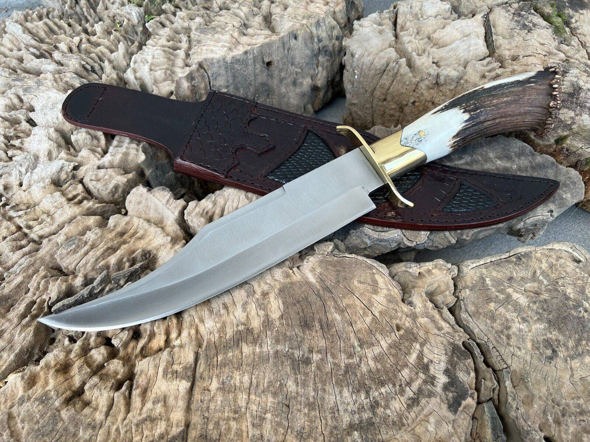 Inglorious Basterds Handmade Heavy duty Bowie Knife 16 Inches D2 Steel Stag Handle And Leather Sheath