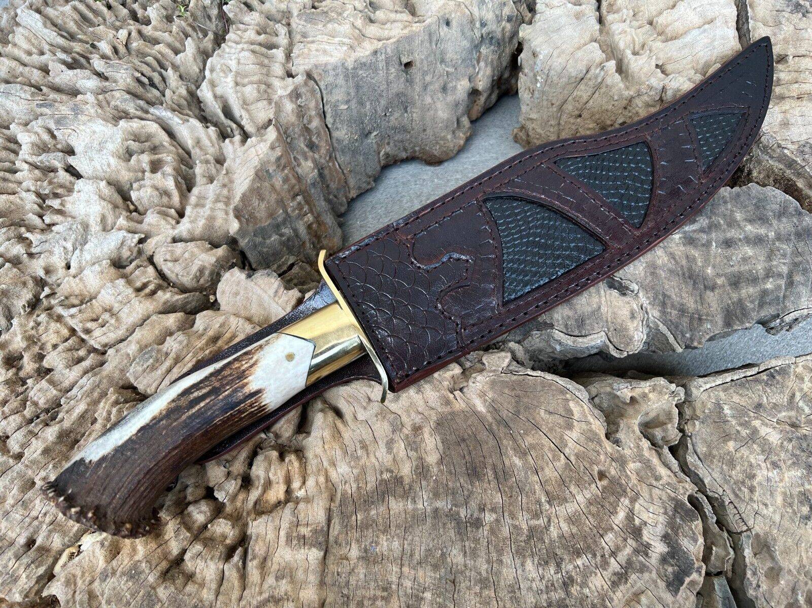 Inglorious Basterds Handmade Heavy duty Bowie Knife 16 Inches D2 Steel Stag Handle And Leather Sheath