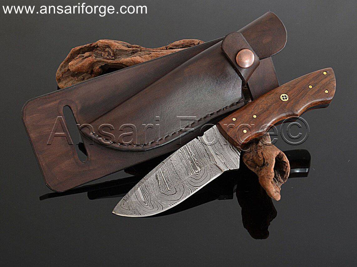 Damascus Steel Horizontal Carry Knife, Best Cutting Tool For Hunting, Bushcraft, Survival, EDC & Outdoors.
