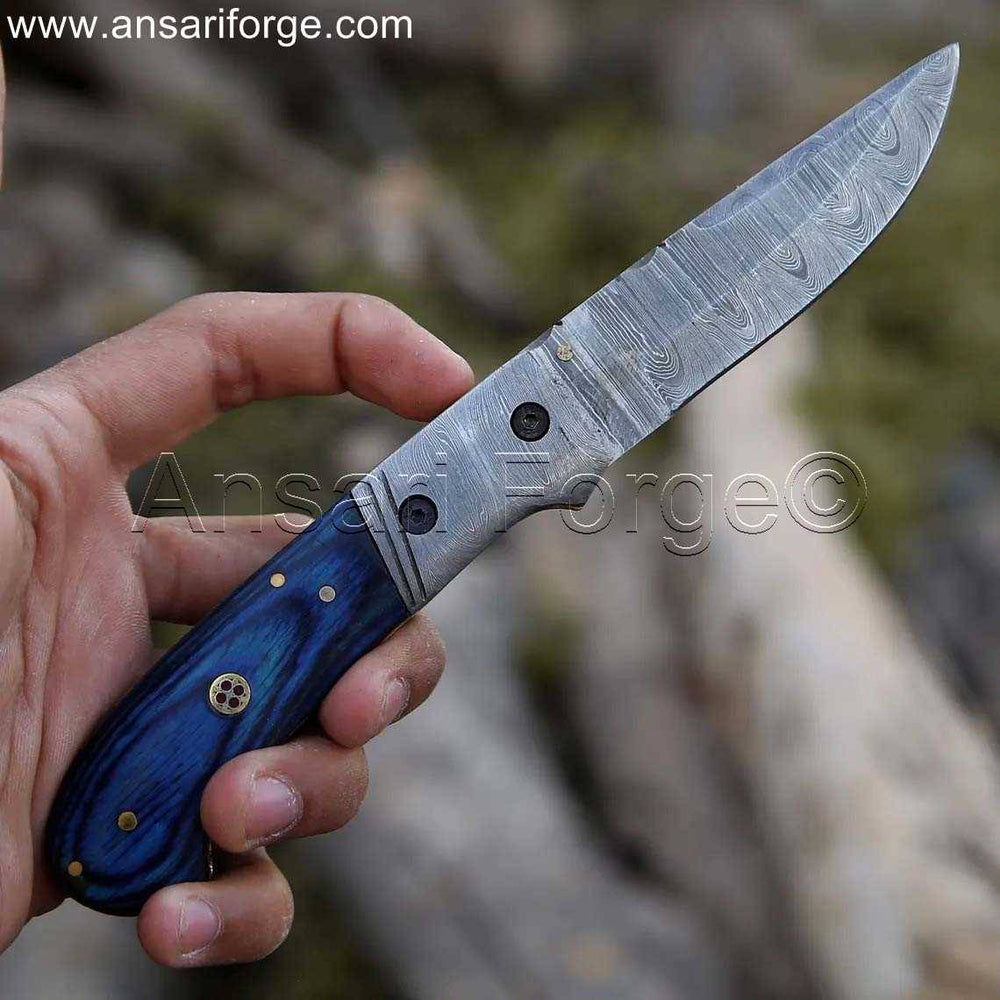 Handmade Damascus Folding Pocket Knife, EDC - Ansari Forge Knives.