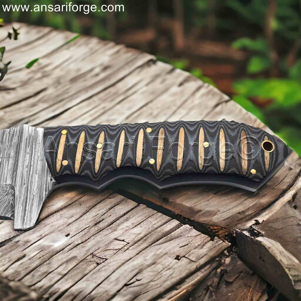 Handmade Damascus Steel Tracker Knife with G10 Black Handle.