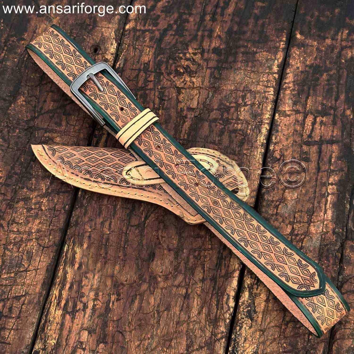 Cowboy gift, set of three pcs, a cowboy knife, Sheath and leather belt.