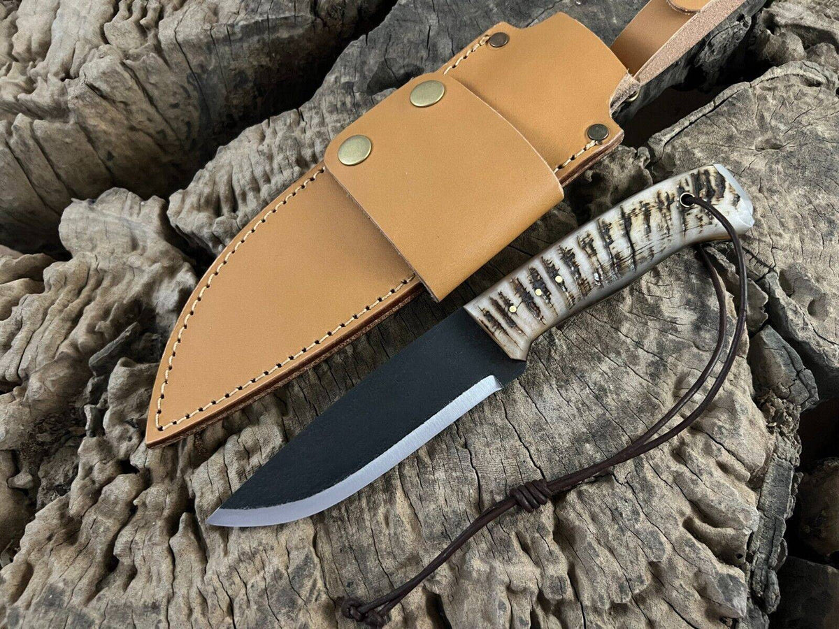 Handmade D2 steel full tang fixed blade hunting knife with sheath for outdoor survival camping
