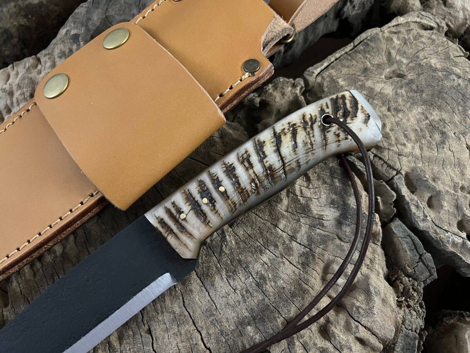 Handmade D2 steel full tang fixed blade hunting knife with sheath for outdoor survival camping
