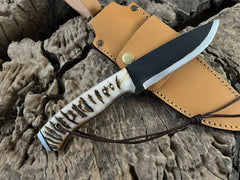 Handmade D2 steel full tang fixed blade hunting knife with sheath for outdoor survival camping