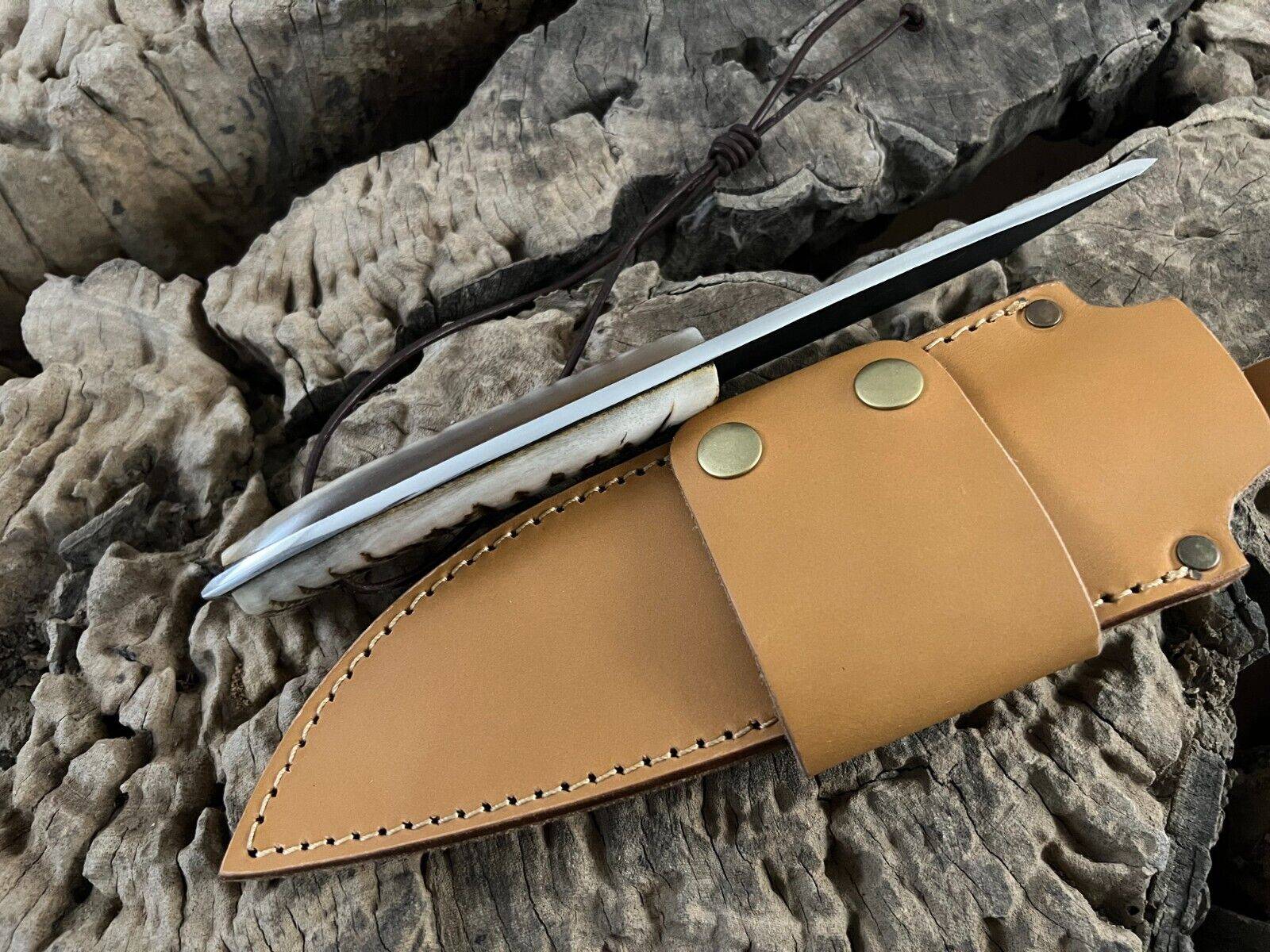 Handmade D2 steel full tang fixed blade hunting knife with sheath for outdoor survival camping