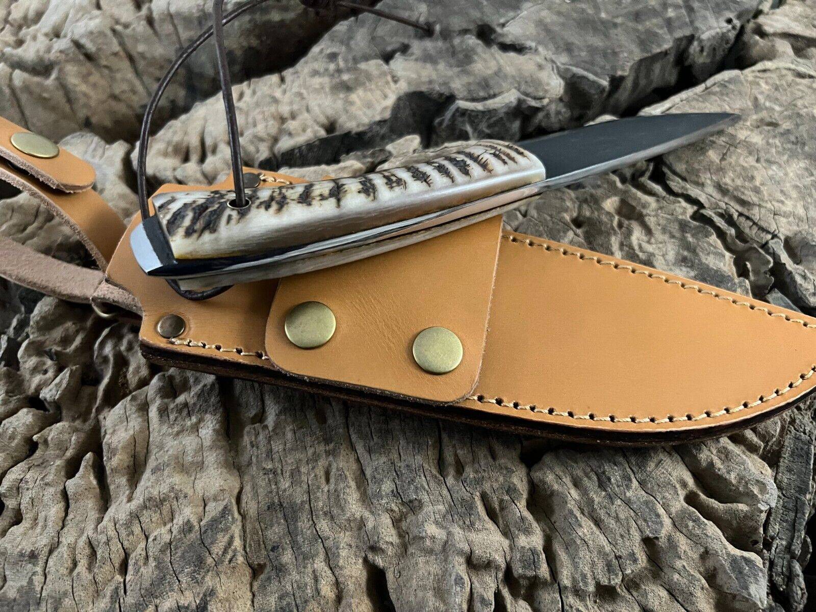 Handmade D2 steel full tang fixed blade hunting knife with sheath for outdoor survival camping