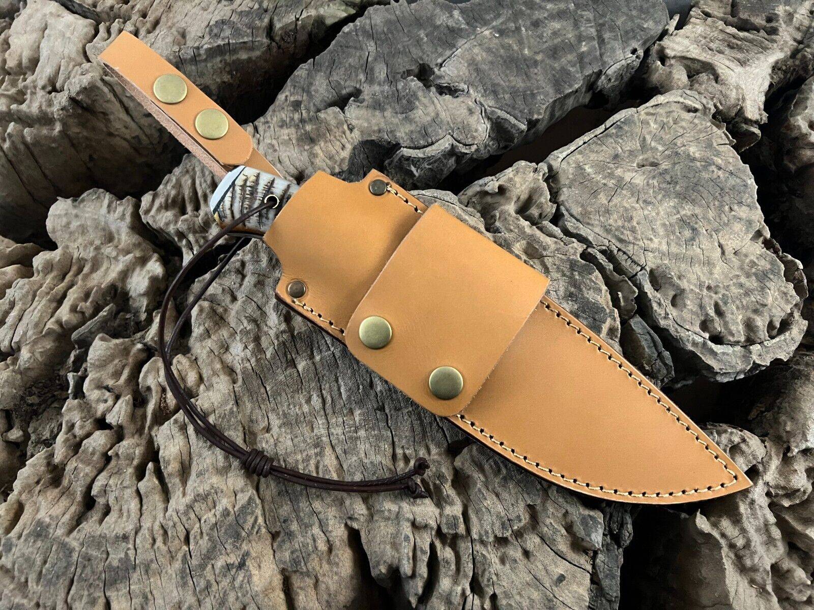 Handmade D2 steel full tang fixed blade hunting knife with sheath for outdoor survival camping