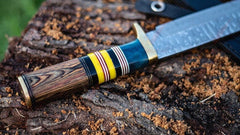 Handmade Damascus Hunting Knife with Sheath, 13" Full Tang Knife Fixed Blade Camping Knife, 7" Large Blade Bushcraft Knife Survival Knife with Rosewood Handle, Outdoor Gifts