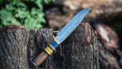 Handmade Damascus Hunting Knife with Sheath, 13" Full Tang Knife Fixed Blade Camping Knife, 7" Large Blade Bushcraft Knife Survival Knife with Rosewood Handle, Outdoor Gifts