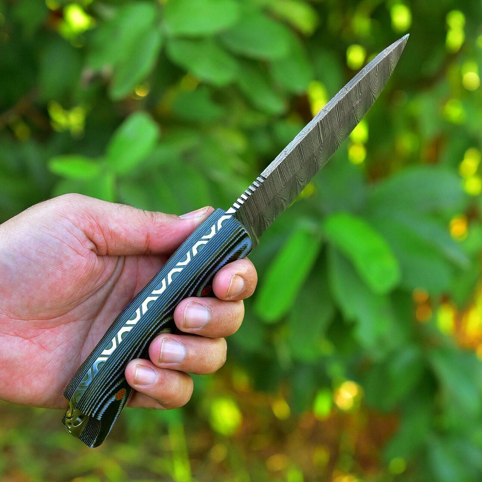 Custom handmade Damascus steel hunting knife with sheath
