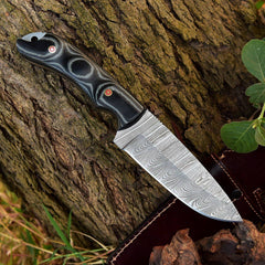 Custom handmade Damascus steel hunting knife with sheath
