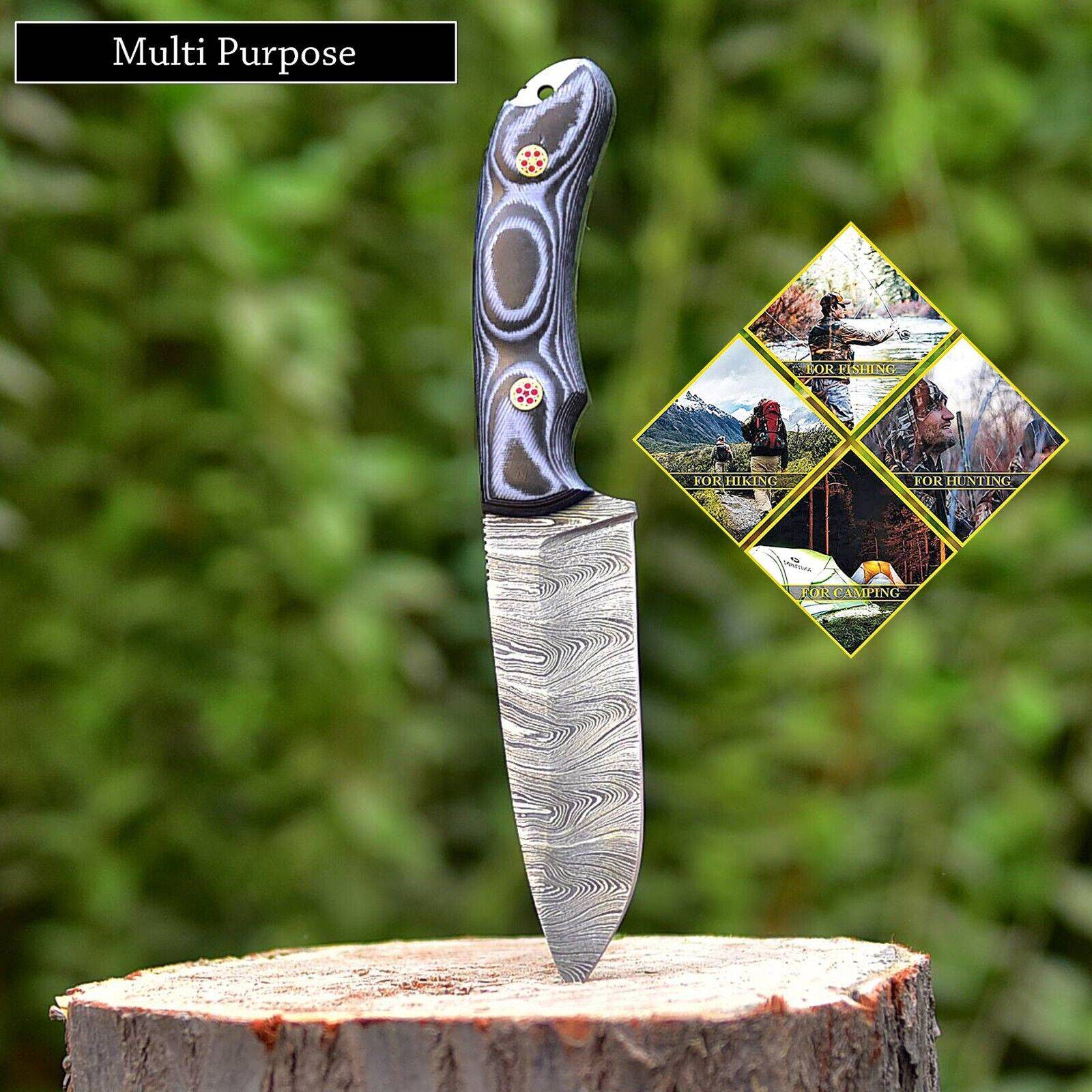 Custom handmade Damascus steel hunting knife with sheath