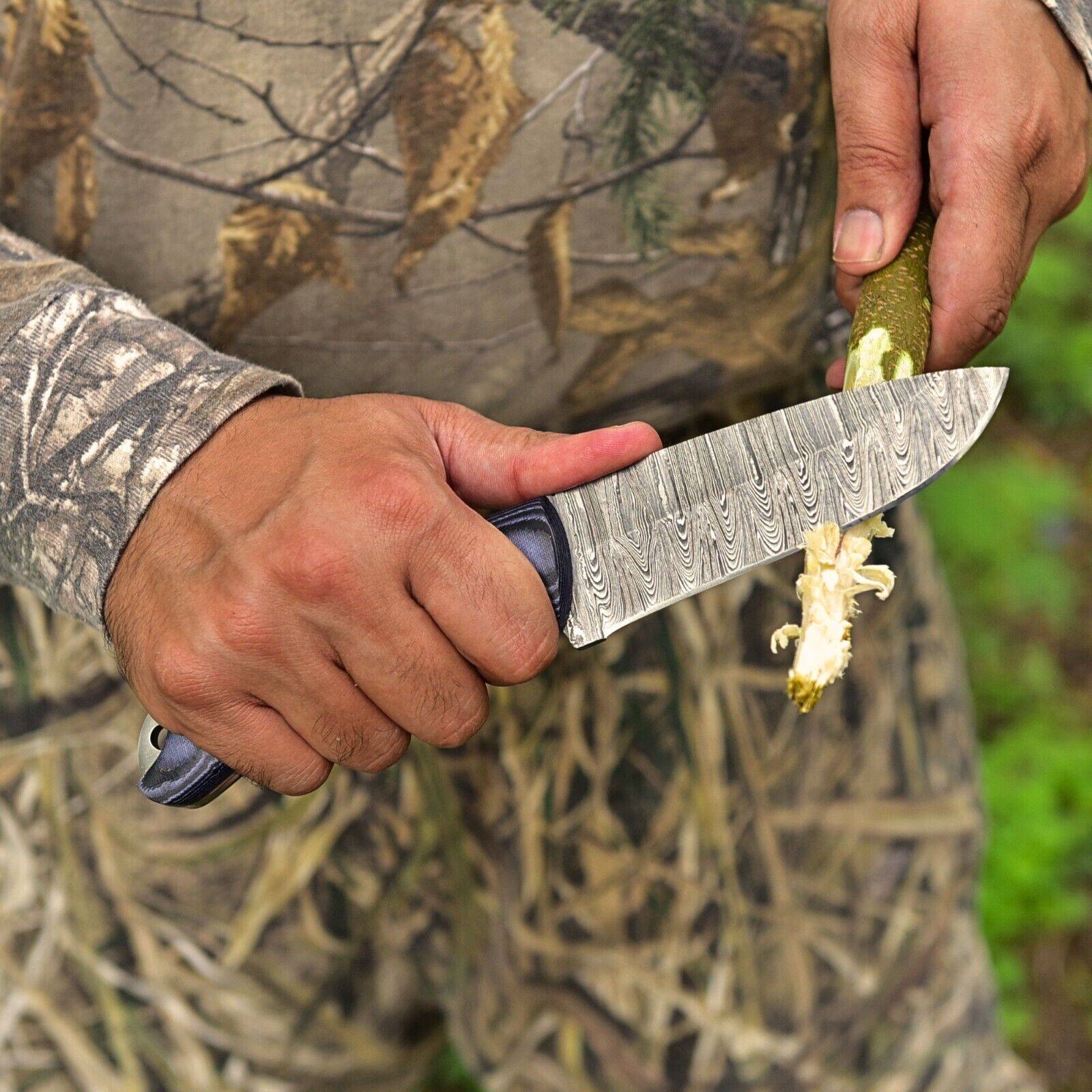 Custom handmade Damascus steel hunting knife with sheath