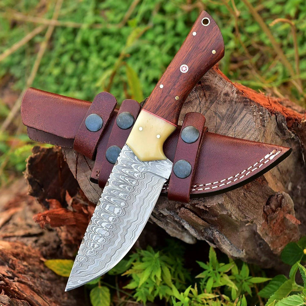 Damascus Knives Custom Handmade Hunting Knife- Best Damascus Steel Blade Skinning Knife- Fixed Blade Hunting Knife With Sheath Belt Loop