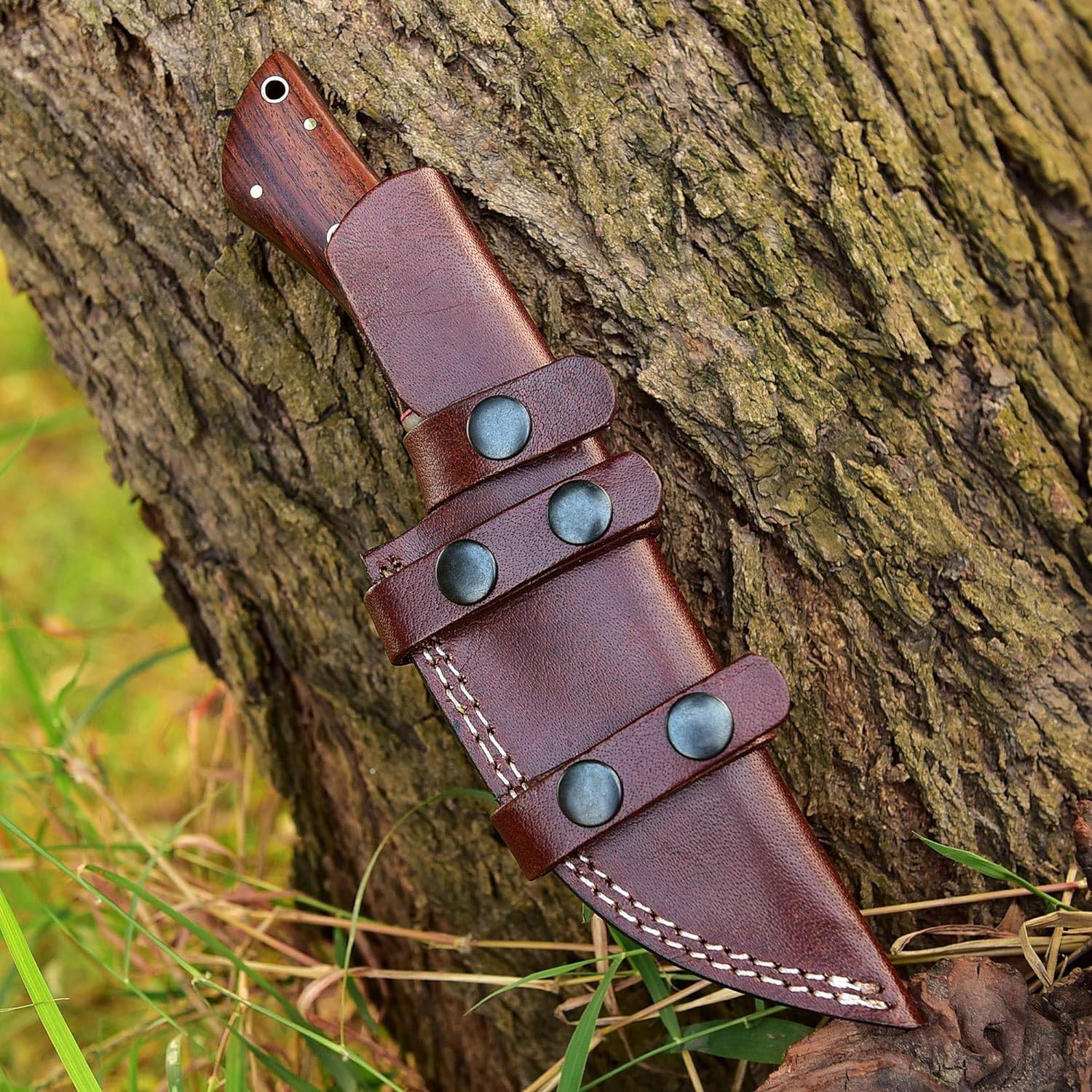 Damascus Knives Custom Handmade Hunting Knife- Best Damascus Steel Blade Skinning Knife- Fixed Blade Hunting Knife With Sheath Belt Loop