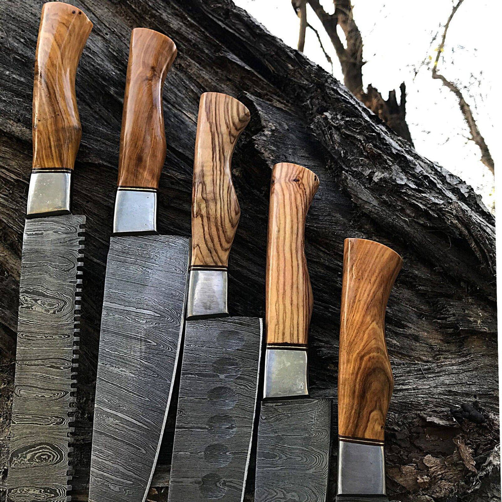 Damascus steel chef knife set 5 pieces