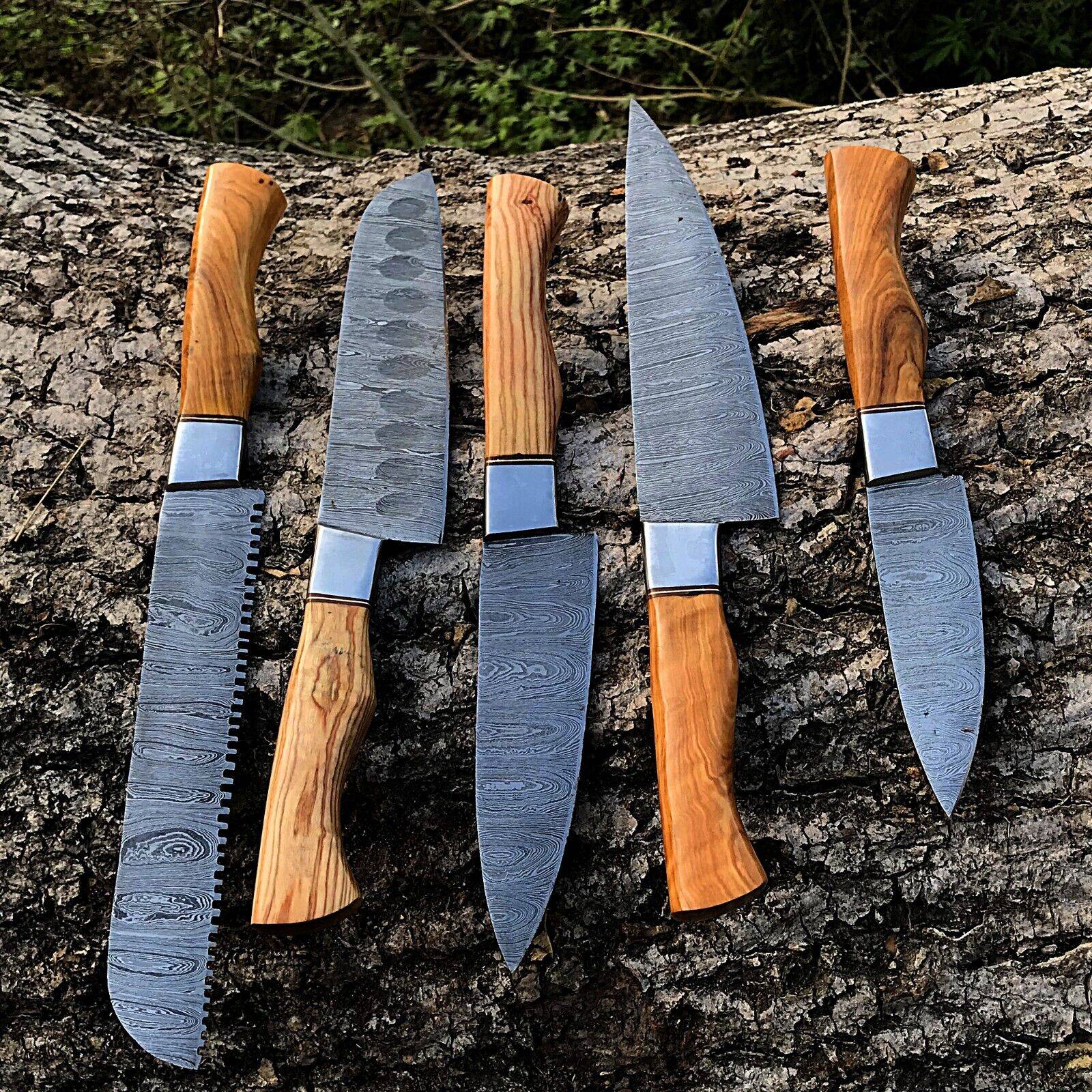 Damascus steel chef knife set 5 pieces
