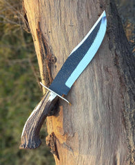 Ansari Forge Bowie knife featuring an 8-inch blade and 5-inch stag handle.