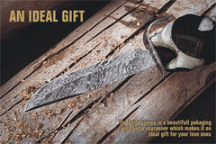Damascus Bowie knife 15 inches long wood handle and leather sheath
