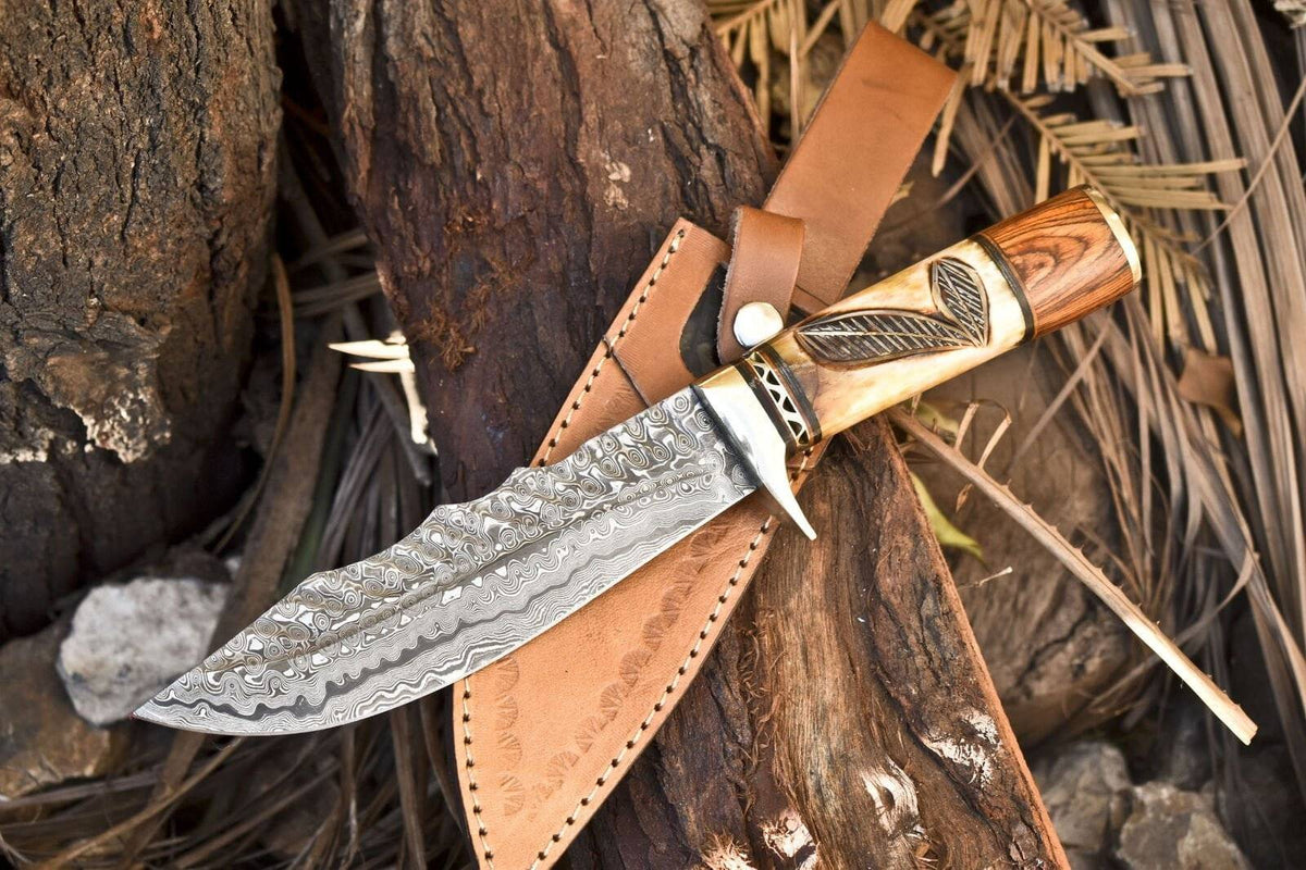 Damascus Bowie Knife real hand forge raindrop Damascus knife for hunting with sheath