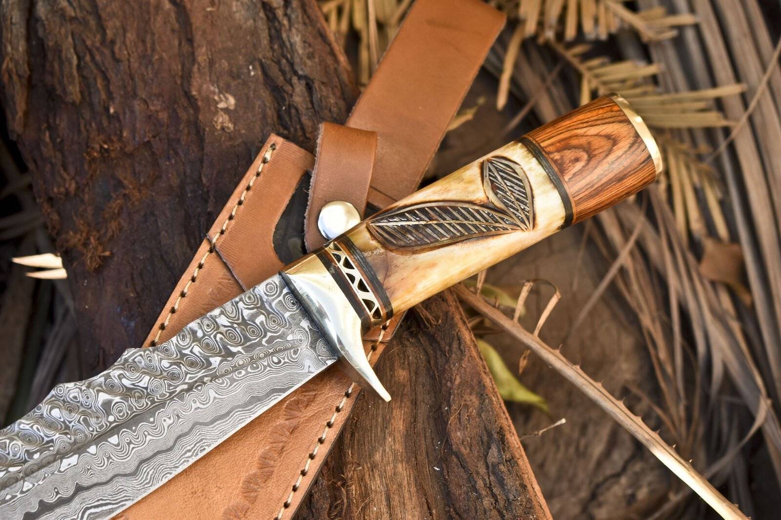 Damascus Bowie Knife real hand forged raindrop Damascus knife for hunting with sheath