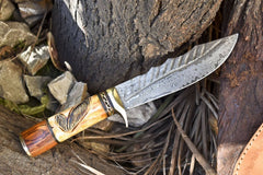 Damascus Bowie Knife real hand forged raindrop Damascus knife for hunting with sheath