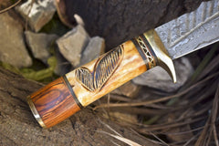 Damascus Bowie Knife real hand forged raindrop Damascus knife for hunting with sheath