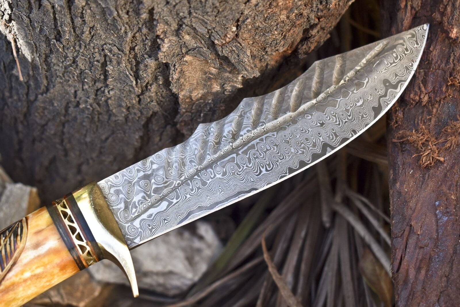 Damascus Bowie Knife real hand forged raindrop Damascus knife for hunting with sheath