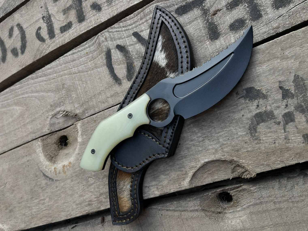 Black bear fixed blade custom hunting skinning knife with sheath