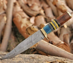 Custom Handmade Damascus Steel Hunting Bowie Knife With Sheath