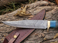 Custom Handmade Damascus Steel Hunting Bowie Knife With Sheath
