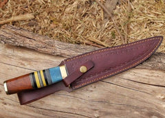 Custom Handmade Damascus Steel Hunting Bowie Knife With Sheath