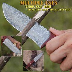 Custom Handmade Damascus Steel Hunting Knife With Leather Sheath