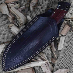 Custom Hunting Knife With Gut Hook And Leather Sheath