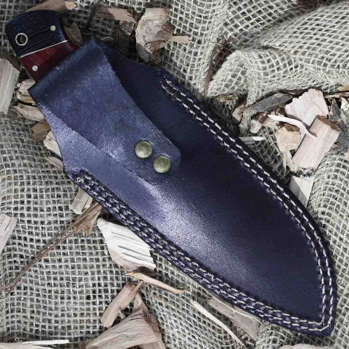 Custom Hunting Knife With Gut Hook And Leather Sheath